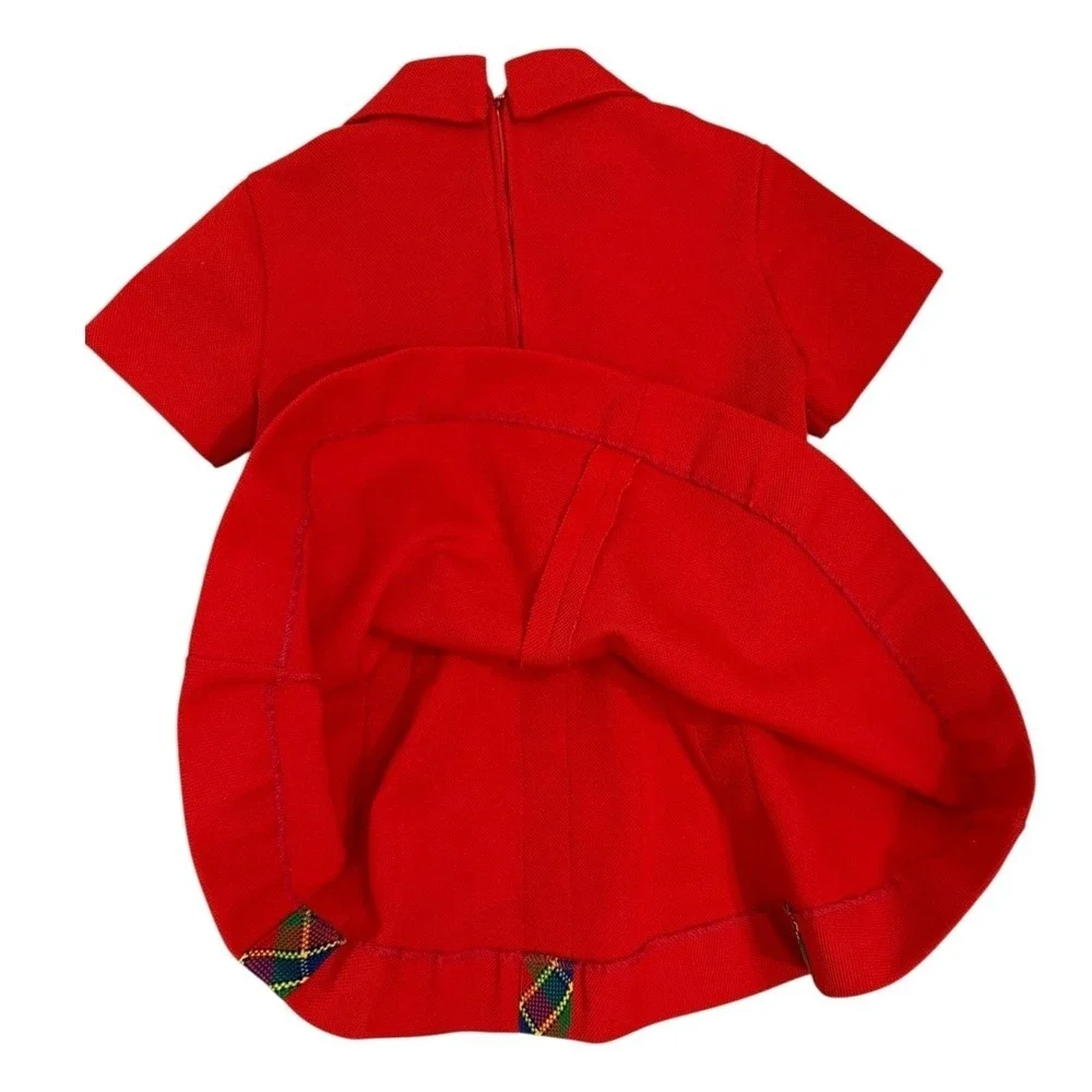Vintage Lacoste Red Polo Dress Girls Size 4 Pique Plaid Trim